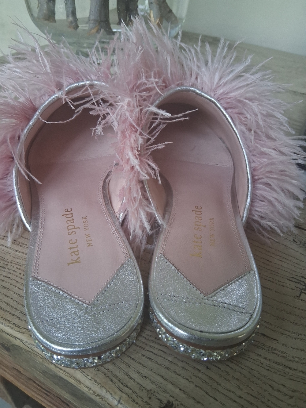 Kate Spade New York Silver and Pink Marabou Mules Size 10 - Picture 9 of 11